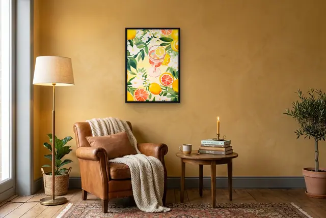 Zon en citrus poster in de leeshoek