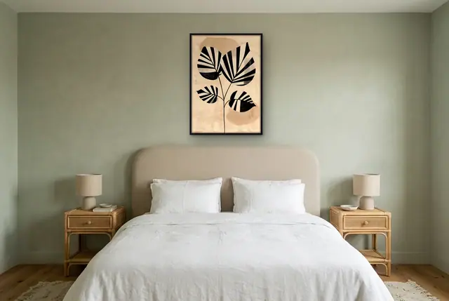 Zwart wit symfonie poster boven het bed