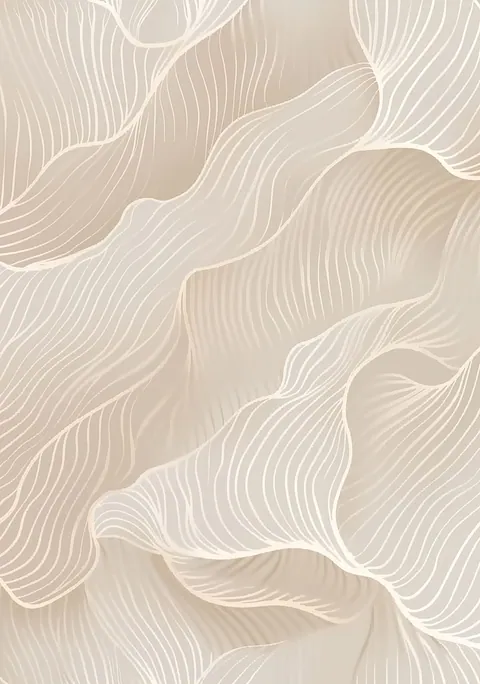 Abstracte beige poster met vloeiende golvende vormen en fijne witte lijnen