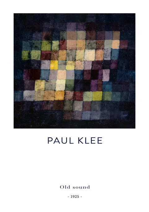 Kunstposter van Paul Klees werk Old sound met een raster van gekleurde blokken.