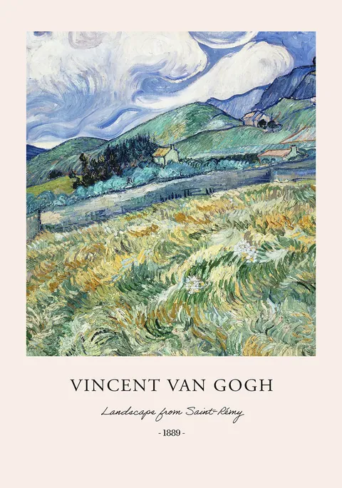 Schilderij van Vincent van Gogh met heuvels en een korenveld in Saint-Rémy